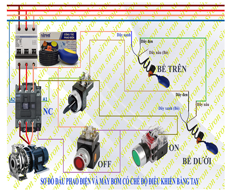 Sơ đồ mạch máy bơm nước 2 chế độ bằng tay và tự động dùng khởi động từ